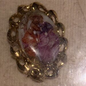 Elegant Gold Brooch vintage Limoges France porcelain hand painted vintage